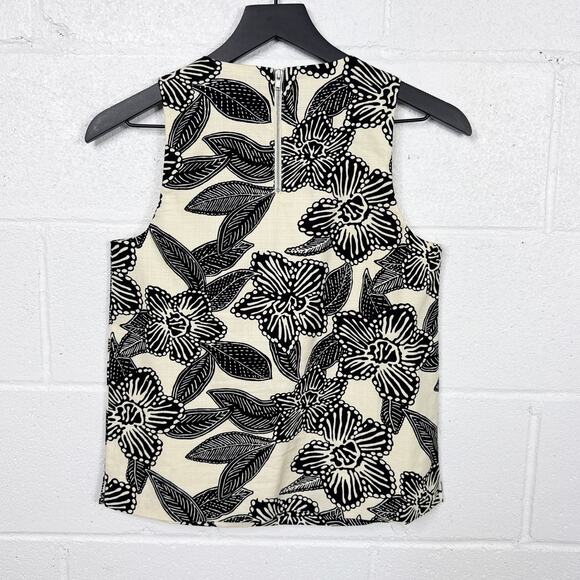 J Crew Beaded Floral Sleeveless Top Womens 0 Cream Black Orange - Picture 2 of 7